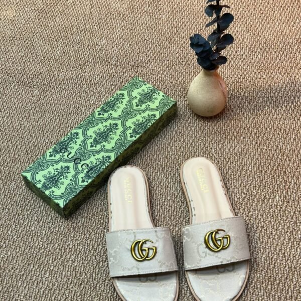 Gucci Double G Canvas Slides - Cream