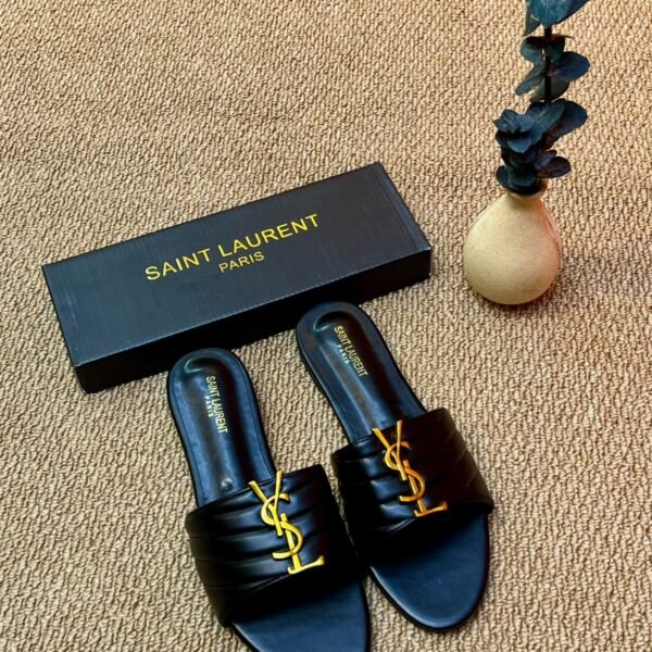Saint Laurent Tribute Flat Slides - Black