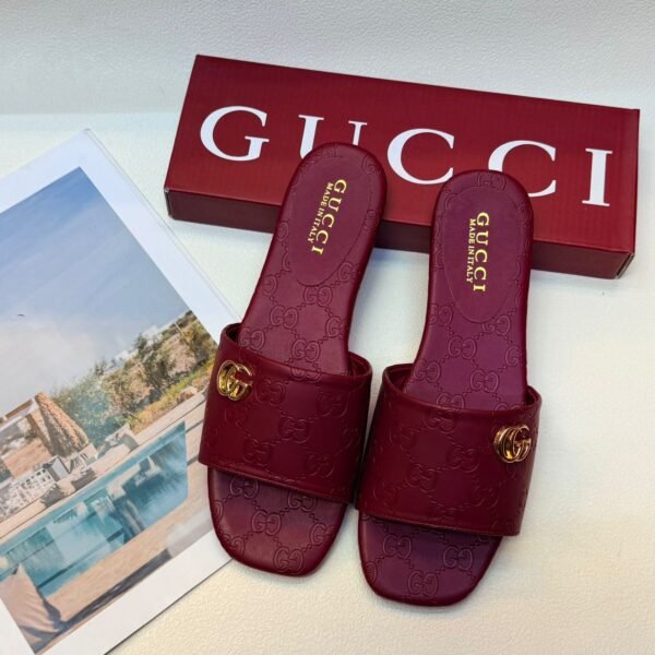 Gucci GG Monogram Leather Slide Sandals