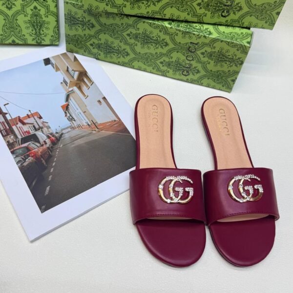 Gucci Crystal GG Marmont Slide Sandals - Burgundy